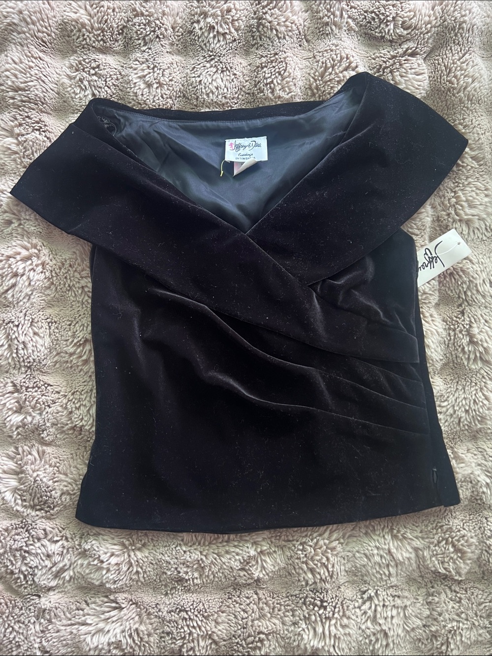 Ceci New York Black Velvet Off-Shoulder Draped Camisole
